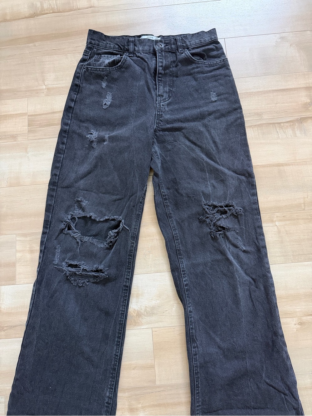 Ardene Black Wide-leg Distressed Jeans